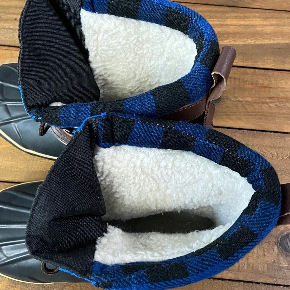 Western Chief Kids Thinsulate Snow Boots Blue Black Plaid Duck Boots Size 5